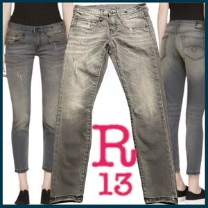 R13 Grey Orion Boy Skinny Mid Rise Crop Jeans (24x26)